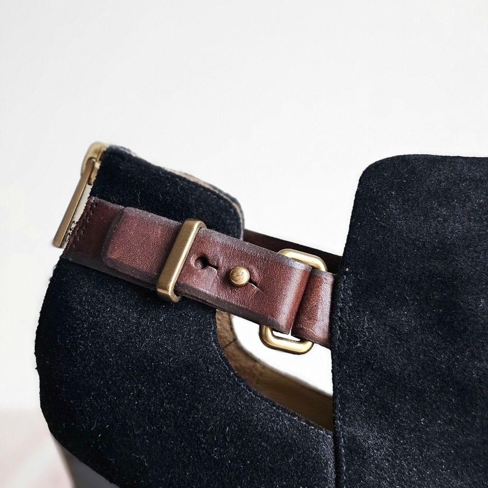 Coach "Ann" Black Suede Leather Elegant Booties Buckle Boots Heels Shoes Size 8B - Picture 14 of 15
